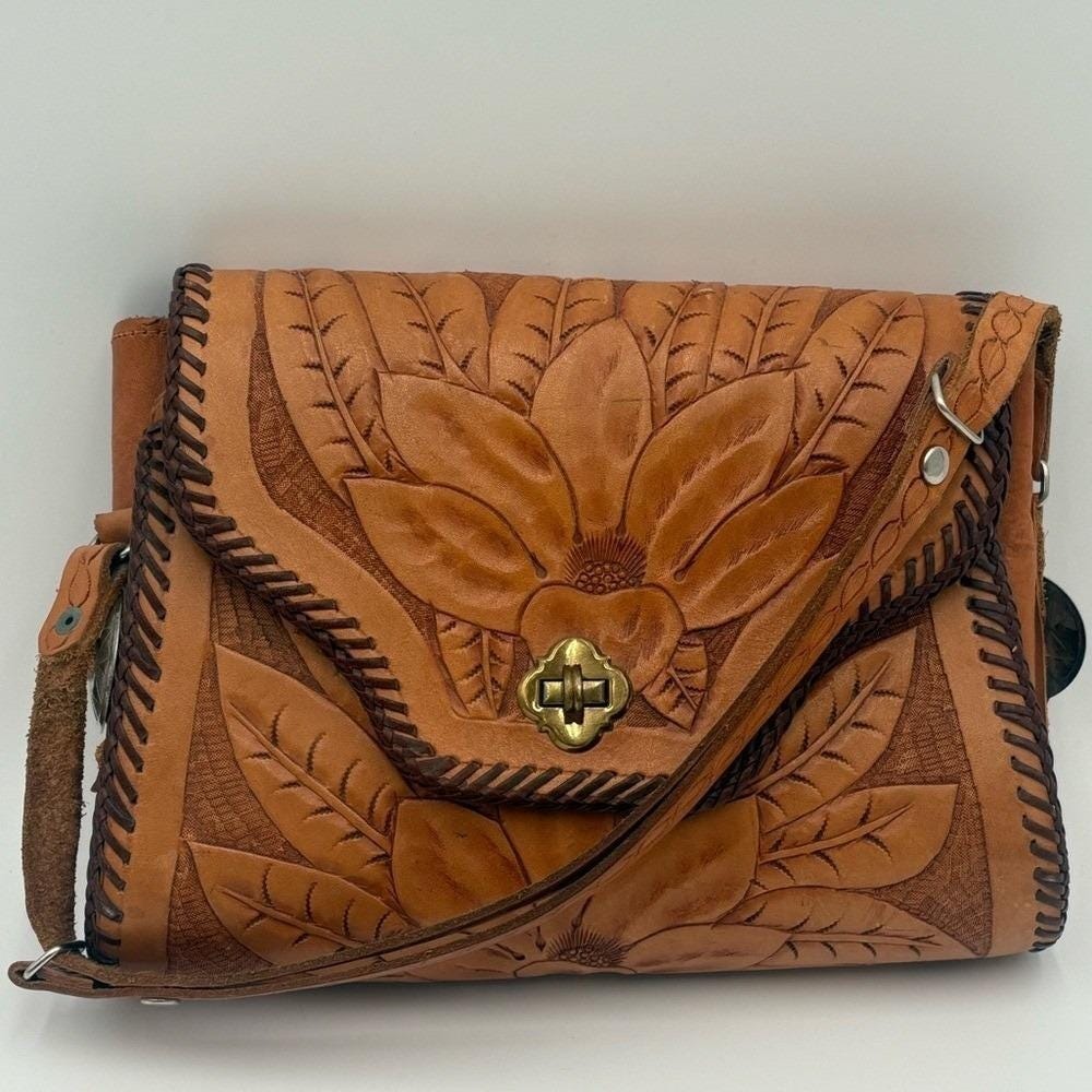 Vintage Four Jay’s Hand Tooled Leather Purse Western‎ Floral Boho Bag